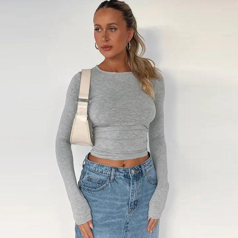 Весенне-осенняя футболка Y2K, женские повседневные футболки, футболка с длинными рукавами, однотонный тонкий пуловер, женская футболка с низом, Blusas 29879 L светло-серый
Весенне-осенняя футболка Y2K, женские повседневные футболки, футболка с длинными рукавами, однотонный тонкий пуловер, женская футболка с низом, Blusas 29879 L светло-серый