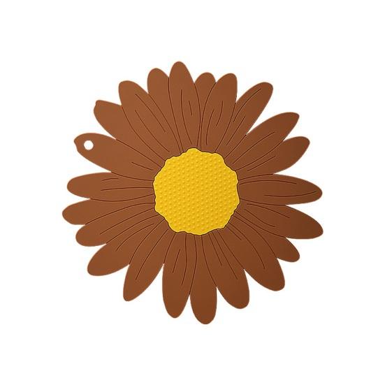 Коврик для посуды, противоскользящий теплоизоляционный держатель для горячей кастрюли в мультяшном стиле с подсолнечником для столешницы L кофейный