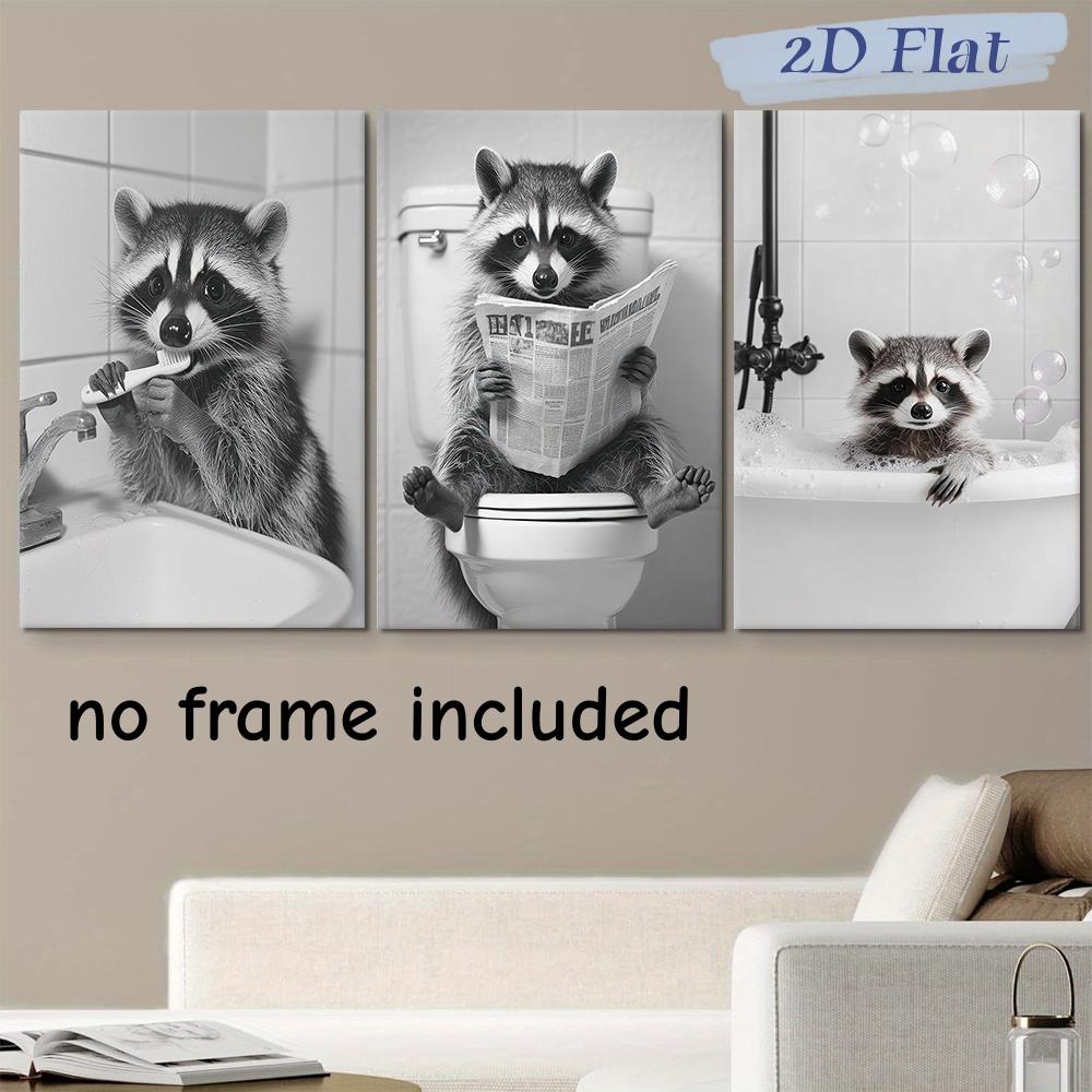 3-piece set of cute raccoon teeth brushing frameless canvas decorative painting, modern minimalist bathroom black and white hang (as the picture,20x30cm-3pcs)
3-piece set of cute raccoon teeth brushing frameless canvas decorative painting, modern minimalist bathroom black and white hang (as the picture,20x30cm-3pcs)