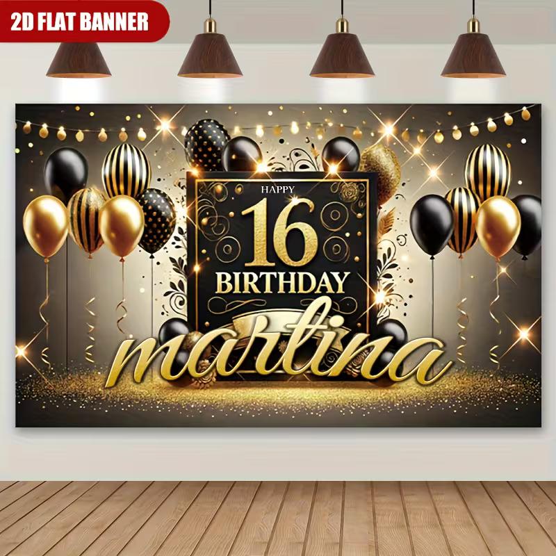 Happy 16th Birthday Backdrop Black Gold Balloon Photo Background, Personalized Name Martina Party Decor Banner 47.2x31.5inch/120*80cm
Happy 16th Birthday Backdrop Black Gold Balloon Photo Background, Personalized Name Martina Party Decor Banner 47.2x31.5inch/120*80cm
