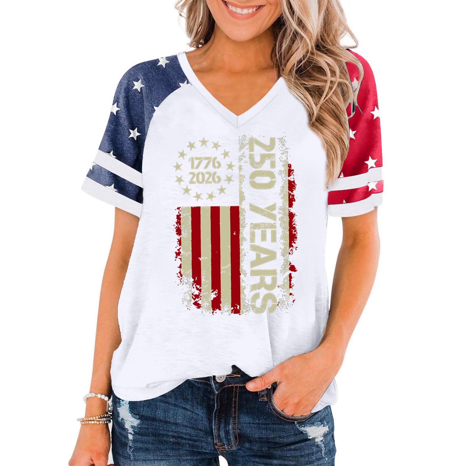 Women’s Casual V Neck Short Sleeve Pullover Top with 1776 2026 250 Years Print Loose Fit Commemorative Graphic Tee Shirt for Daily Wear S
Women’s Casual V Neck Short Sleeve Pullover Top with 1776 2026 250 Years Print Loose Fit Commemorative Graphic Tee Shirt for Daily Wear S
