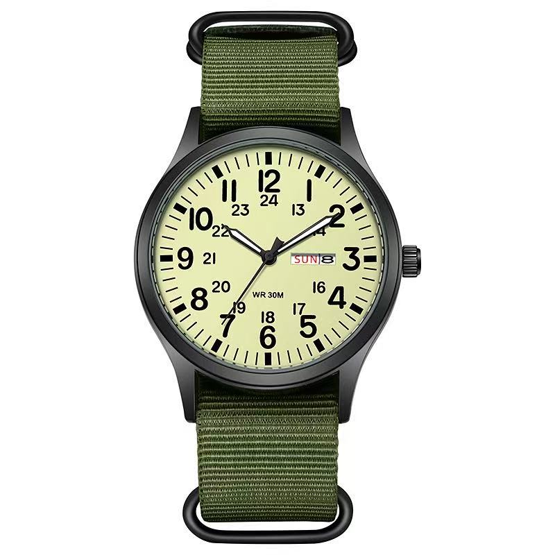 2025 TPW Field Watch Easy Reading Fabric Strap 24 Hours Display Quartz Movement зелений/чорний
2025 TPW Field Watch Easy Reading Fabric Strap 24 Hours Display Quartz Movement зелений/чорний