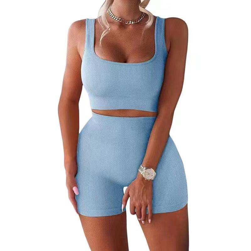 New Seamless Thread Knitted Sports Suit Vest Shorts Set Running Fitness Yoga Set For Women S небо синє кольору
New Seamless Thread Knitted Sports Suit Vest Shorts Set Running Fitness Yoga Set For Women S небо синє кольору