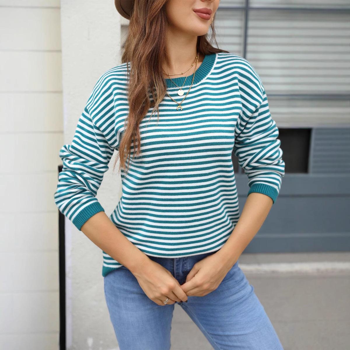 Зимний американский ретро простой облегающий топ, повседневный цветной полосатый трикотажный свитер с круглым вырезом, свитер-пуловер для женщин XL синий
Зимний американский ретро простой облегающий топ, повседневный цветной полосатый трикотажный свитер с круглым вырезом, свитер-пуловер для женщин XL синий