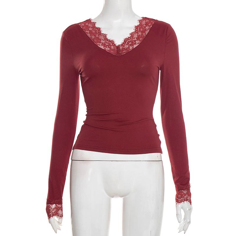 Black Lace Trim Long Sleeve Top with Crew Neck XL бордовий
Black Lace Trim Long Sleeve Top with Crew Neck XL бордовий