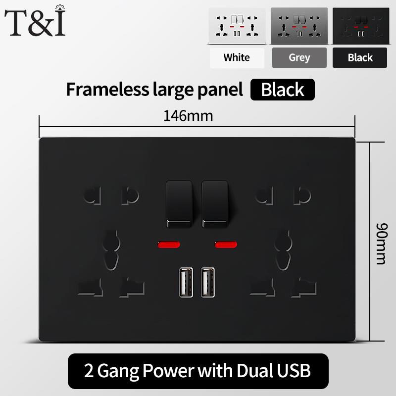 Universal Wall Socket with USB-C USB Charger & Switches- 2 Gang Power Outlet With LED, Flush Mount, AC 110-250V
Universal Wall Socket with USB-C USB Charger & Switches- 2 Gang Power Outlet With LED, Flush Mount, AC 110-250V