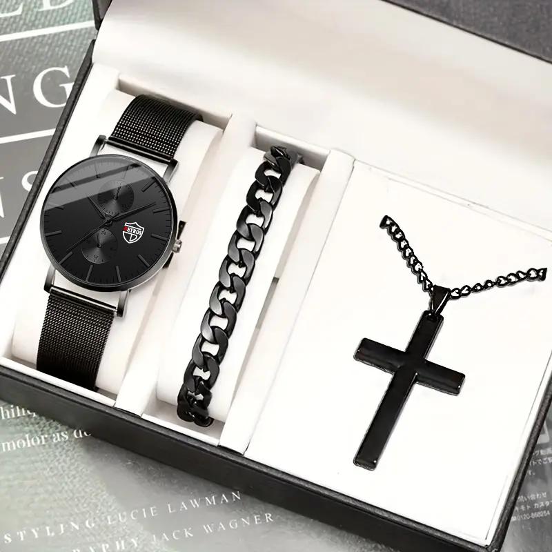 3 шт./набор, модные мужские повседневные кварцевые часы с сетчатым ремешком из нержавеющей стали и набор из браслета-колье, мужские подарки
3 шт./набор, модные мужские повседневные кварцевые часы с сетчатым ремешком из нержавеющей стали и набор из браслета-колье, мужские подарки