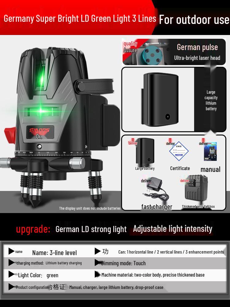 High Precision Automatic Infrared Laser Level with Strong Light for Indoor/Outdoor Use
High Precision Automatic Infrared Laser Level with Strong Light for Indoor/Outdoor Use