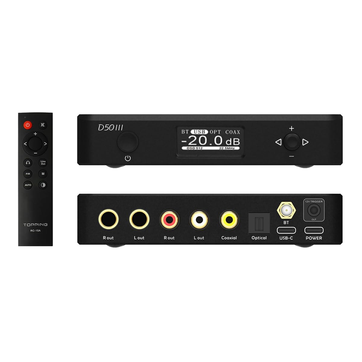 TOPPING D50 III to Audio Bluetooth SPDIF Input Digital Analog Audio Home Audio DAC with 12V Trigger 2ES9039Q2M DAC, USB/BT5.1/Optical/Coaxial RCA/TRS
TOPPING D50 III to Audio Bluetooth SPDIF Input Digital Analog Audio Home Audio DAC with 12V Trigger 2ES9039Q2M DAC, USB/BT5.1/Optical/Coaxial RCA/TRS