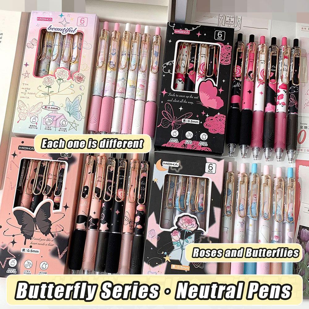 6Pcs/Set 0.5mm Black Ink Butterfly Press Gel Pen ST Nib Writing Stationery Cute Neutral Pens Exam Black&Pink Butterfly
6Pcs/Set 0.5mm Black Ink Butterfly Press Gel Pen ST Nib Writing Stationery Cute Neutral Pens Exam Black&Pink Butterfly