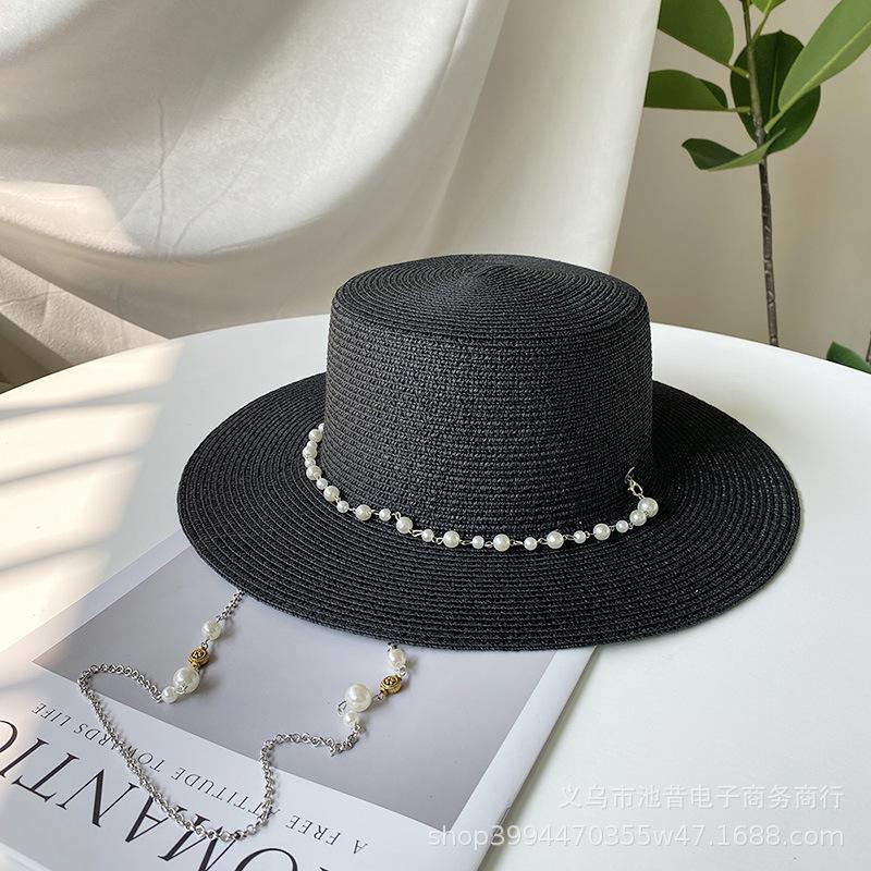French Vintage Pearl Chain Straw Boater Hat Women Summer Wide Brim UV Protection Elegant Sun Visor Adjustable M 56-58cm чорний
French Vintage Pearl Chain Straw Boater Hat Women Summer Wide Brim UV Protection Elegant Sun Visor Adjustable M 56-58cm чорний