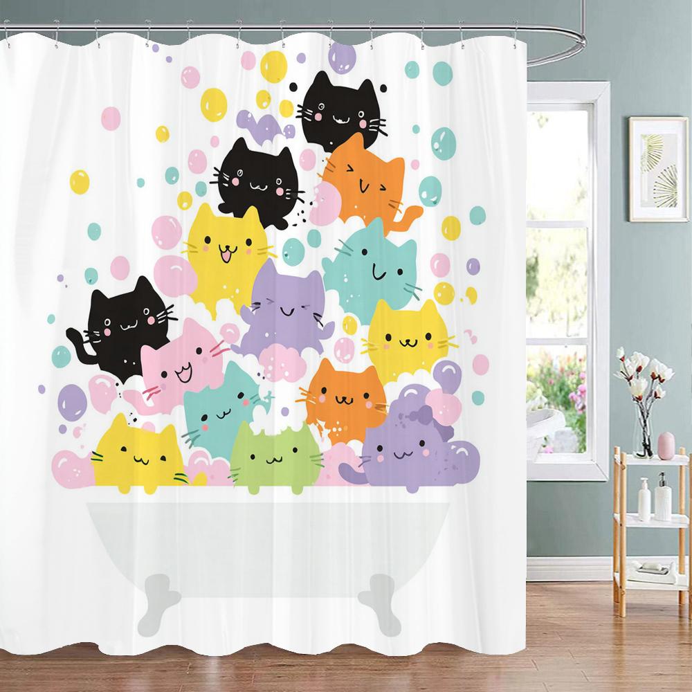 Cute Bathing Cats Art Cartoon Shower Curtain, Bathroom Decorative Shower Curtain, Waterproof With Hooks Multiple Sizes W60H190(CM)-1 Pcs
Cute Bathing Cats Art Cartoon Shower Curtain, Bathroom Decorative Shower Curtain, Waterproof With Hooks Multiple Sizes W60H190(CM)-1 Pcs