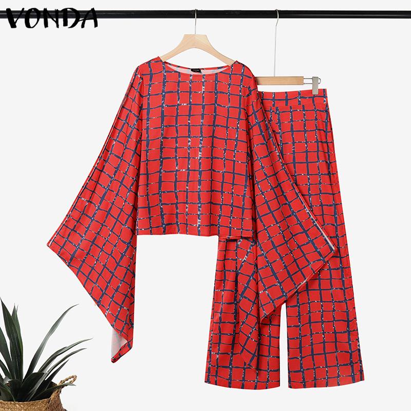 VONDA Женские наряды Клетчатый принт Блузка с длинным расклешенным рукавом и брюки с широкими штанинами Повседневный костюм-двойка 5XL красный
VONDA Женские наряды Клетчатый принт Блузка с длинным расклешенным рукавом и брюки с широкими штанинами Повседневный костюм-двойка 5XL красный