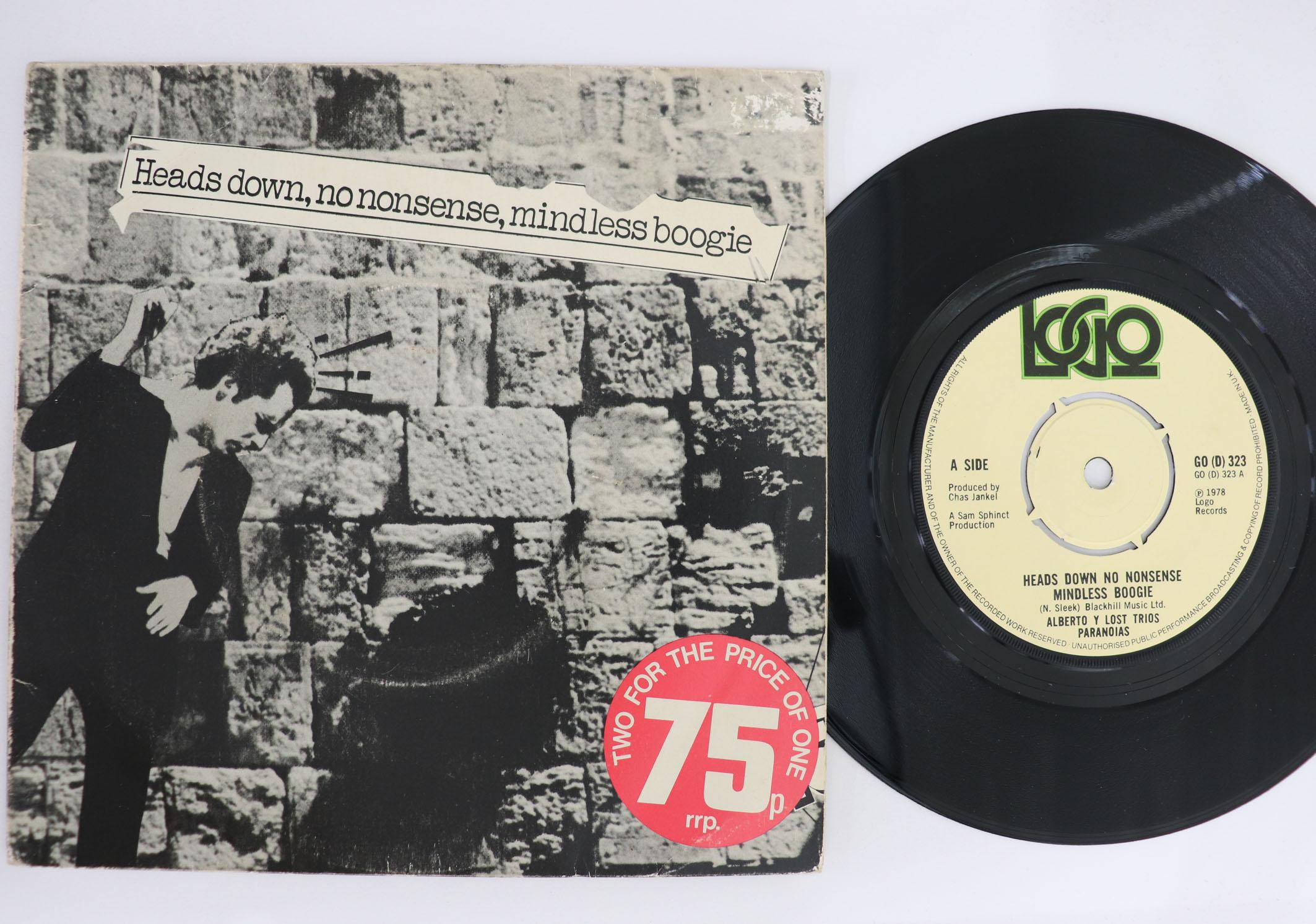 7inch Record ALBERTO Y LOST TRIOS PARANOIAS Heads Down No Nonsense Mindless B GO323 LOGO 1978 UK Rock Used
7inch Record ALBERTO Y LOST TRIOS PARANOIAS Heads Down No Nonsense Mindless B GO323 LOGO 1978 UK Rock Used
