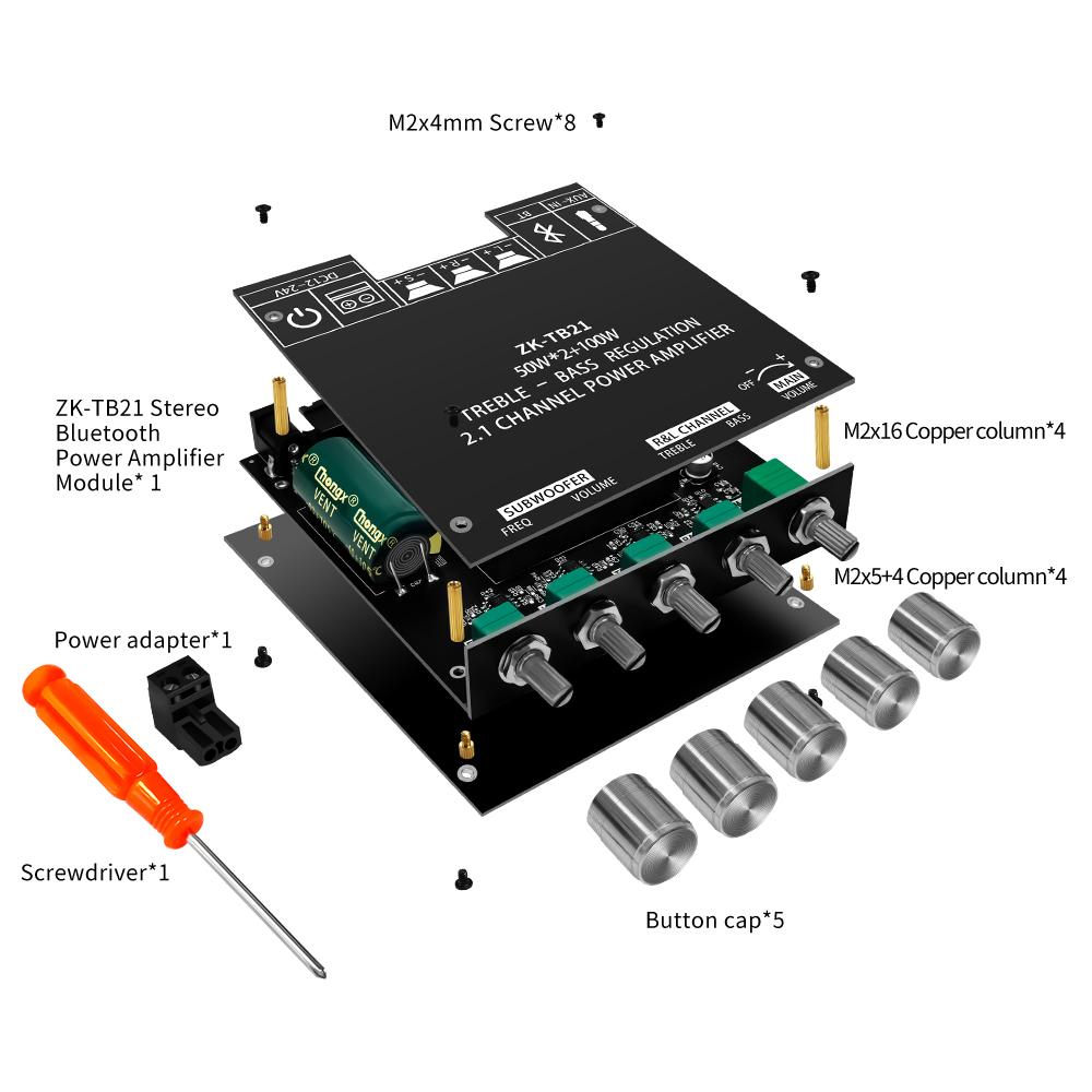 ZK-TB21 ZK-MT21 Bluetooth 5.0 Subwoofer Amplifier Board 50W*2+100W 2.1 Channel Power Audio Stereo Bass AMP TPA3116D2 AMP Module
ZK-TB21 ZK-MT21 Bluetooth 5.0 Subwoofer Amplifier Board 50W*2+100W 2.1 Channel Power Audio Stereo Bass AMP TPA3116D2 AMP Module