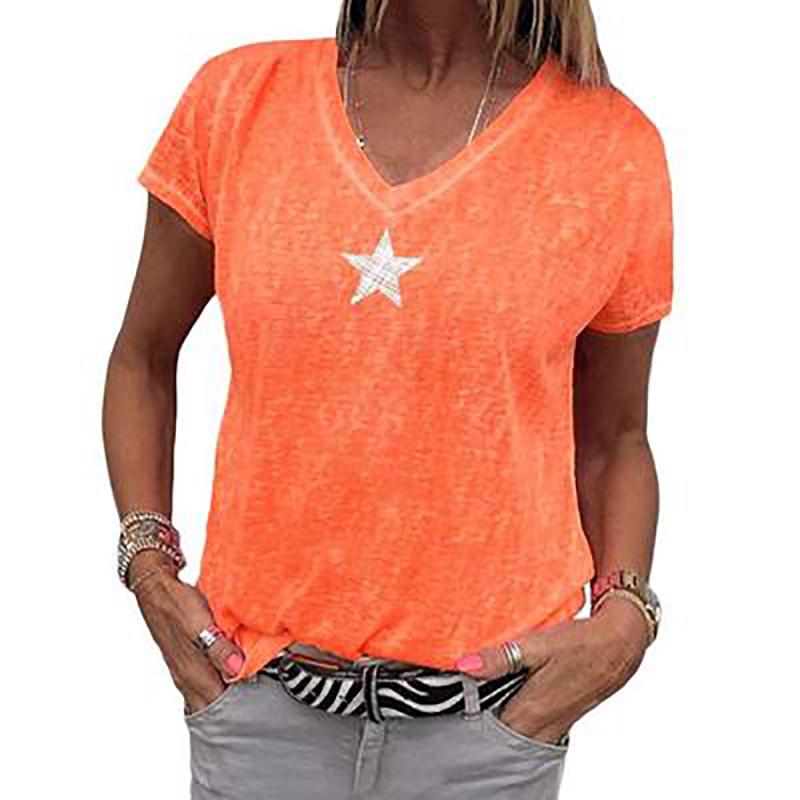Женская футболка с V-образным вырезом, повседневная, свободная, со звездами, летняя, однотонная, с коротким рукавом, новая Orange,2XL
Женская футболка с V-образным вырезом, повседневная, свободная, со звездами, летняя, однотонная, с коротким рукавом, новая Orange,2XL