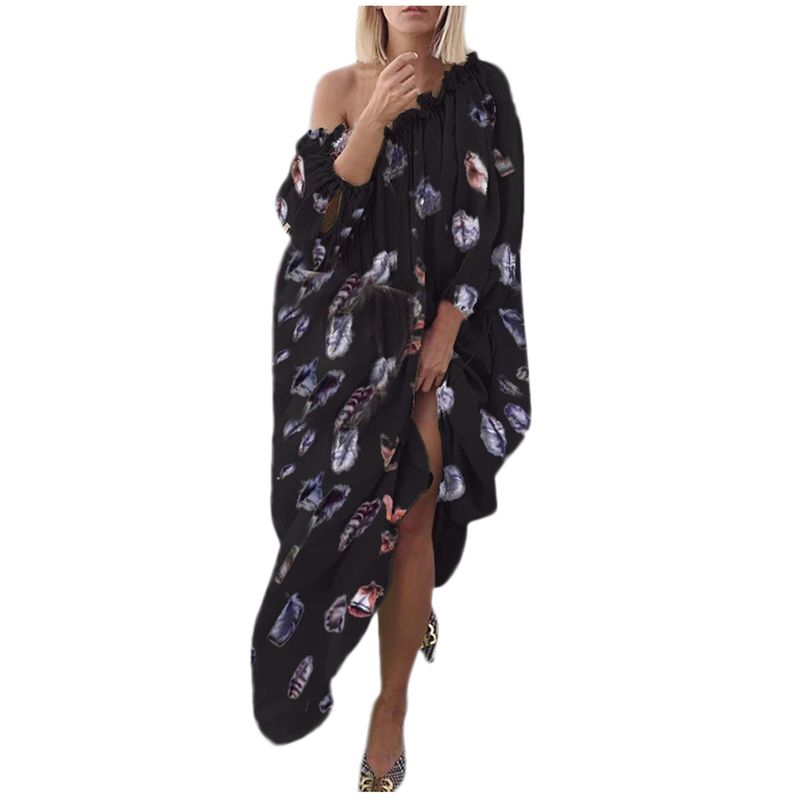 European Style off-Shoulder Loose Dress with Feather Print Black 2XL
European Style off-Shoulder Loose Dress with Feather Print Black 2XL