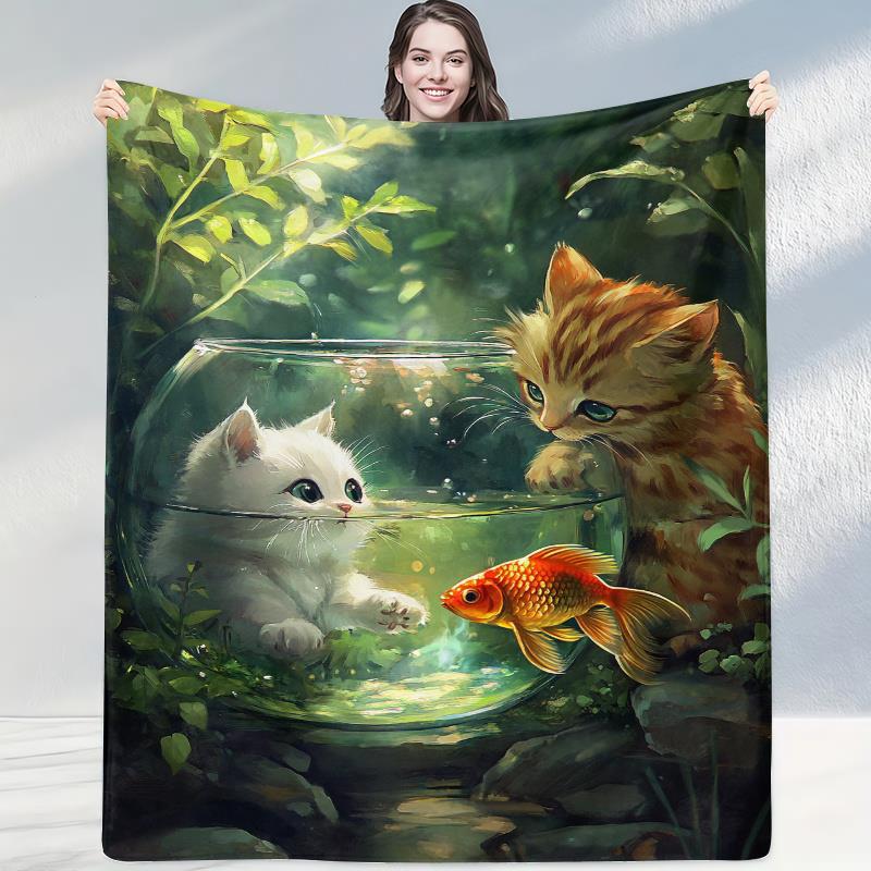 Cat and Goldfish Pattern Flannel printed blanket suitable for all seasons suitable for living room office sofa and travel 75x90cm
Cat and Goldfish Pattern Flannel printed blanket suitable for all seasons suitable for living room office sofa and travel 75x90cm