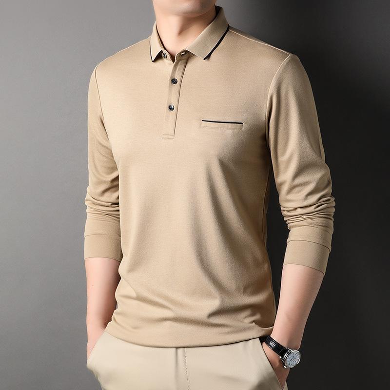 Мужская футболка с лацканами и длинным рукавом, осенняя новая модная тенденция, дышащая футболка поло, однотонная мужская футболка XXXL