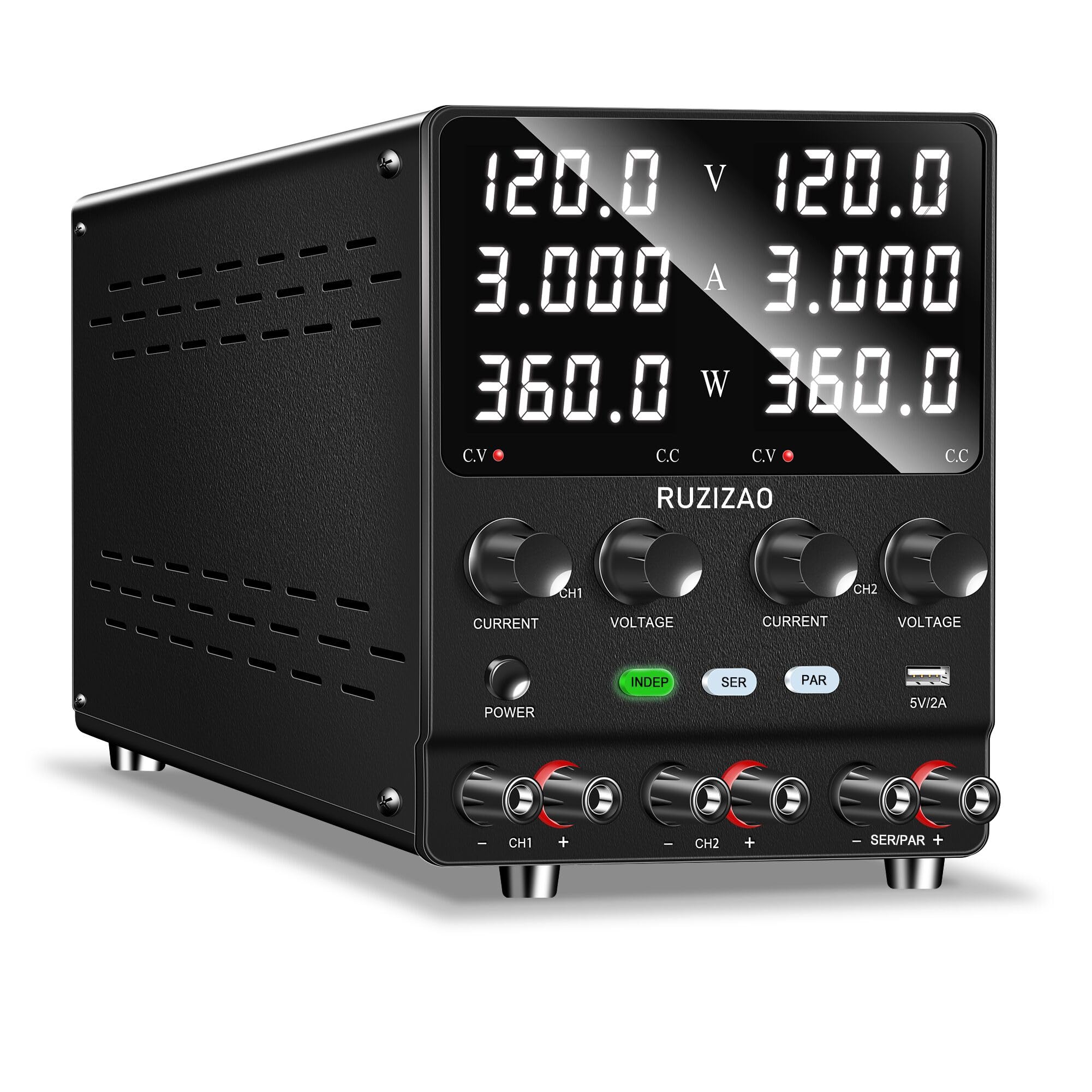 RUZIZAO Dual Output Variable DC Regulated Power Supply, 120V 3A, Two 4-Digit Voltage, Current, and Power Displays, Series/Parallel Conversion 120V 6A/
RUZIZAO Dual Output Variable DC Regulated Power Supply, 120V 3A, Two 4-Digit Voltage, Current, and Power Displays, Series/Parallel Conversion 120V 6A/