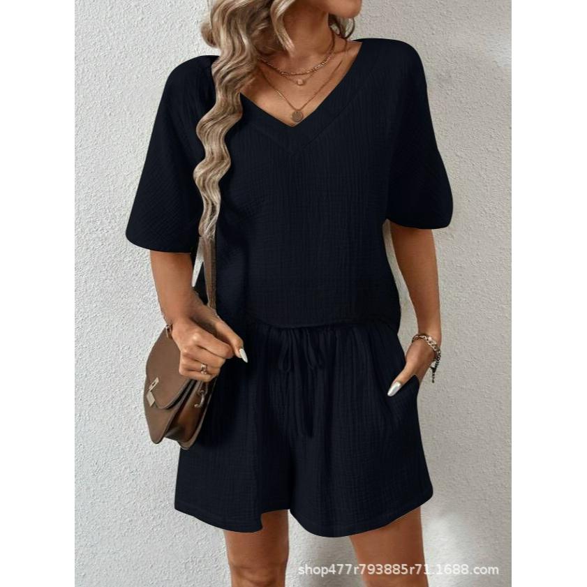 Spring and Summer Women s Double-layer Zou Cloth Short-sleeved Shorts Two-piece Suit XS чёрный
Spring and Summer Women s Double-layer Zou Cloth Short-sleeved Shorts Two-piece Suit XS чёрный