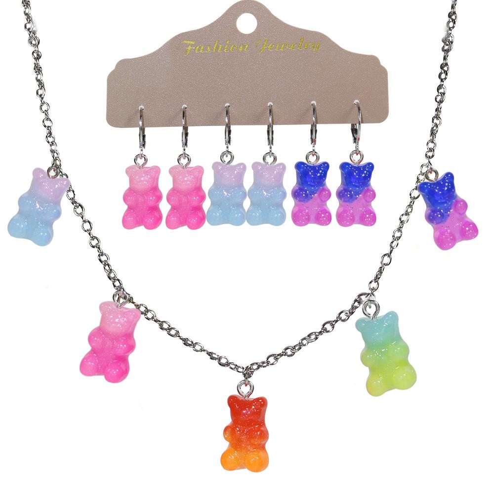 Candy Color Bear Necklace & Earrings Set: Cute, Versatile Fashion Accessories for Women
Candy Color Bear Necklace & Earrings Set: Cute, Versatile Fashion Accessories for Women
