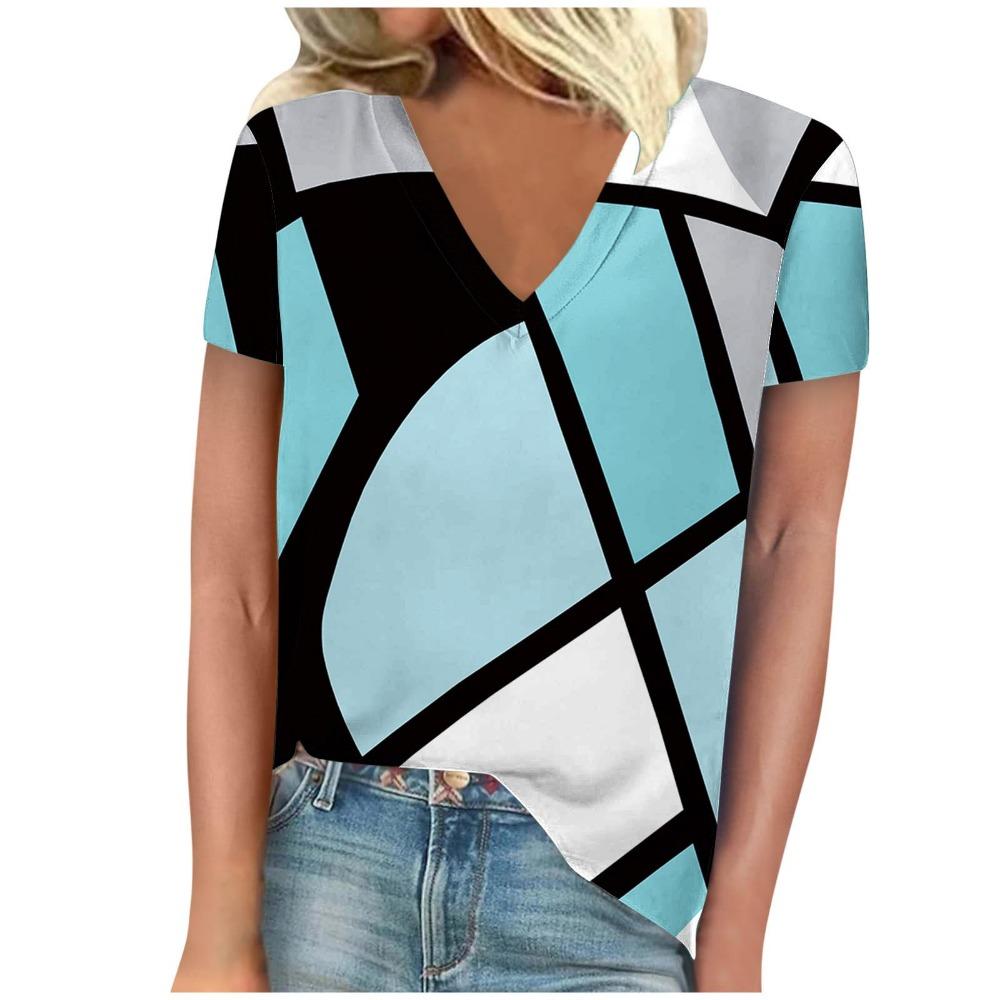 T-shirt Women s Summer Leisure Elegant V-neck Short Sleeve Irregular Geometric Pattern Top Loose Casual Wear Ladies T-shirt S
T-shirt Women s Summer Leisure Elegant V-neck Short Sleeve Irregular Geometric Pattern Top Loose Casual Wear Ladies T-shirt S