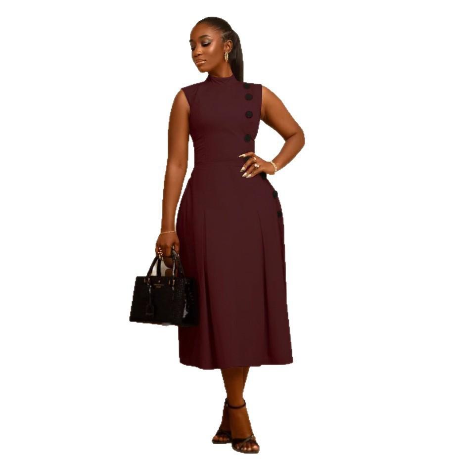 Sleeveless High Neck Dress with Side Buttons 3XL бордовий
Sleeveless High Neck Dress with Side Buttons 3XL бордовий