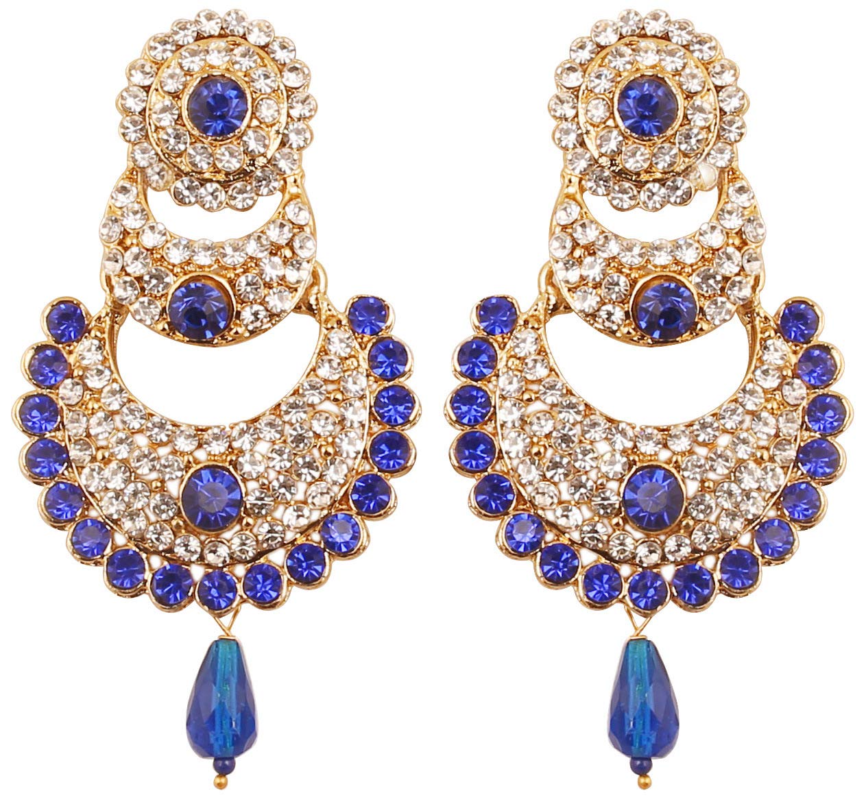 Touchstone Indian Bollywood Chaand Bali Designer Jewelry Earrings Gold Tone Womens Blue with Crystals and Red
Touchstone Indian Bollywood Chaand Bali Designer Jewelry Earrings Gold Tone Womens Blue with Crystals and Red