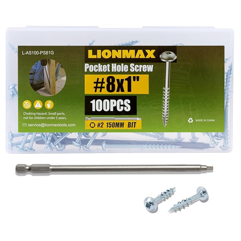 LIONMAX Pocket Screws #8 x 1 Inch, Wood Screws Coarse Thread 600PCS, Washer Head Square Drive Screws for Pocket Hole, Self Tapping, Zinc Plated, #8 x 1
LIONMAX Pocket Screws #8 x 1 Inch, Wood Screws Coarse Thread 600PCS, Washer Head Square Drive Screws for Pocket Hole, Self Tapping, Zinc Plated, #8 x 1