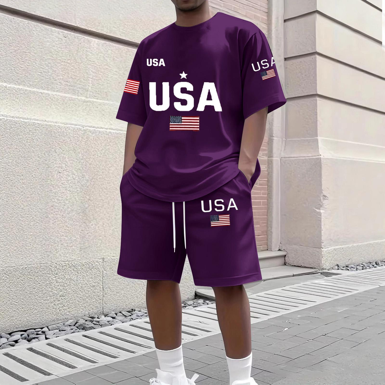Men s Casual Two Piece Set Short Sleeve Crew Neck Top and Shorts with Flag Print USA Lettering Comfortable Fit XL фиолетовый
Men s Casual Two Piece Set Short Sleeve Crew Neck Top and Shorts with Flag Print USA Lettering Comfortable Fit XL фиолетовый
