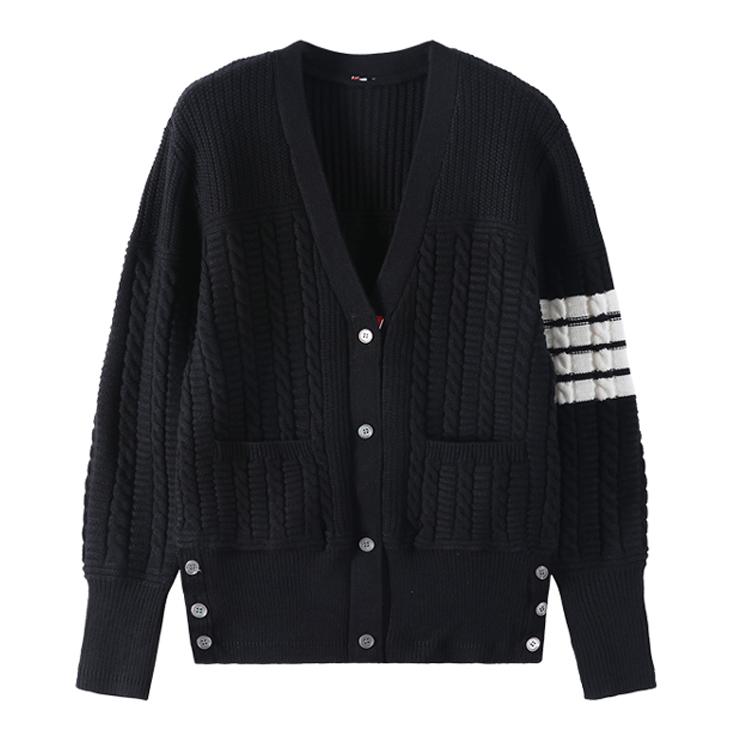 Осень-зима V-образный вырез трикотажный свитер пальто куртка женская мода длинный рукав джемпер с карманом One Size чёрный