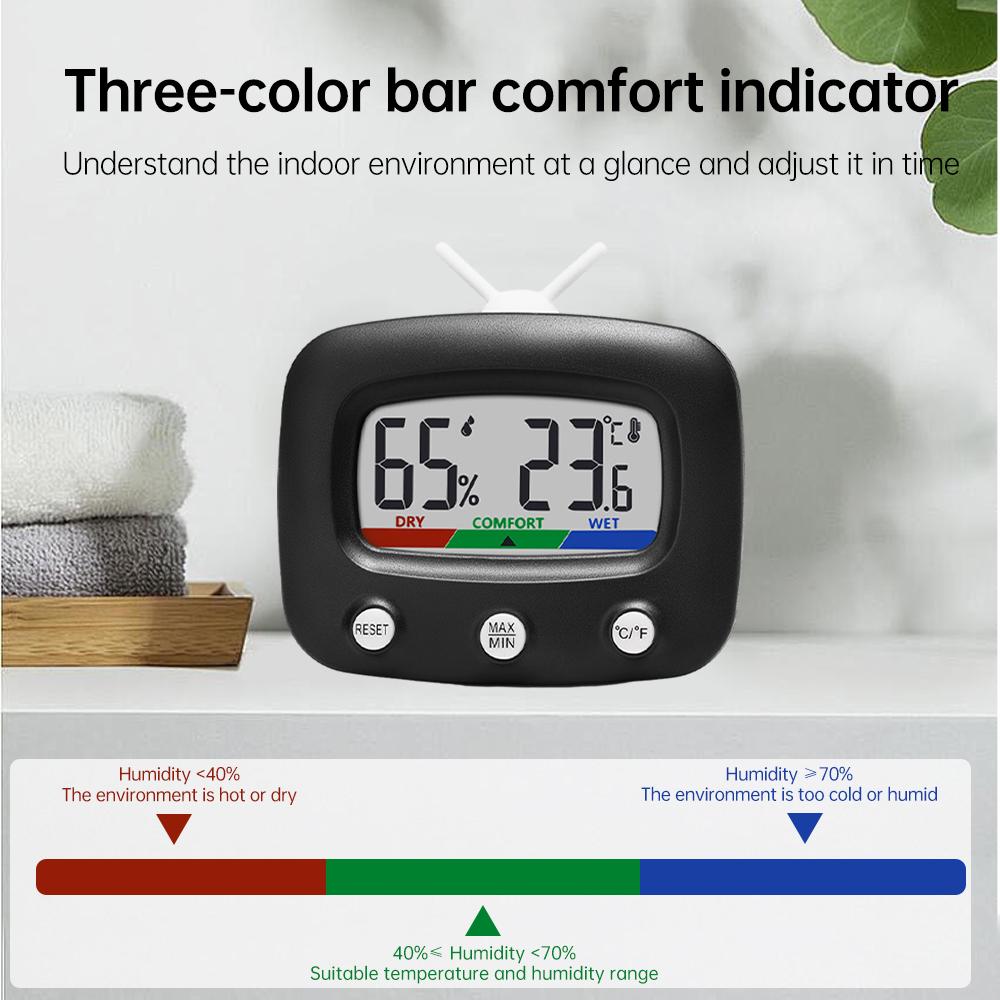 Color Screen Digital Electronic Hygrograph Temperature Measurement Range -20~60℃ (-4℉~140℉) Humidity Measuring Range 10~99%RH
Color Screen Digital Electronic Hygrograph Temperature Measurement Range -20~60℃ (-4℉~140℉) Humidity Measuring Range 10~99%RH