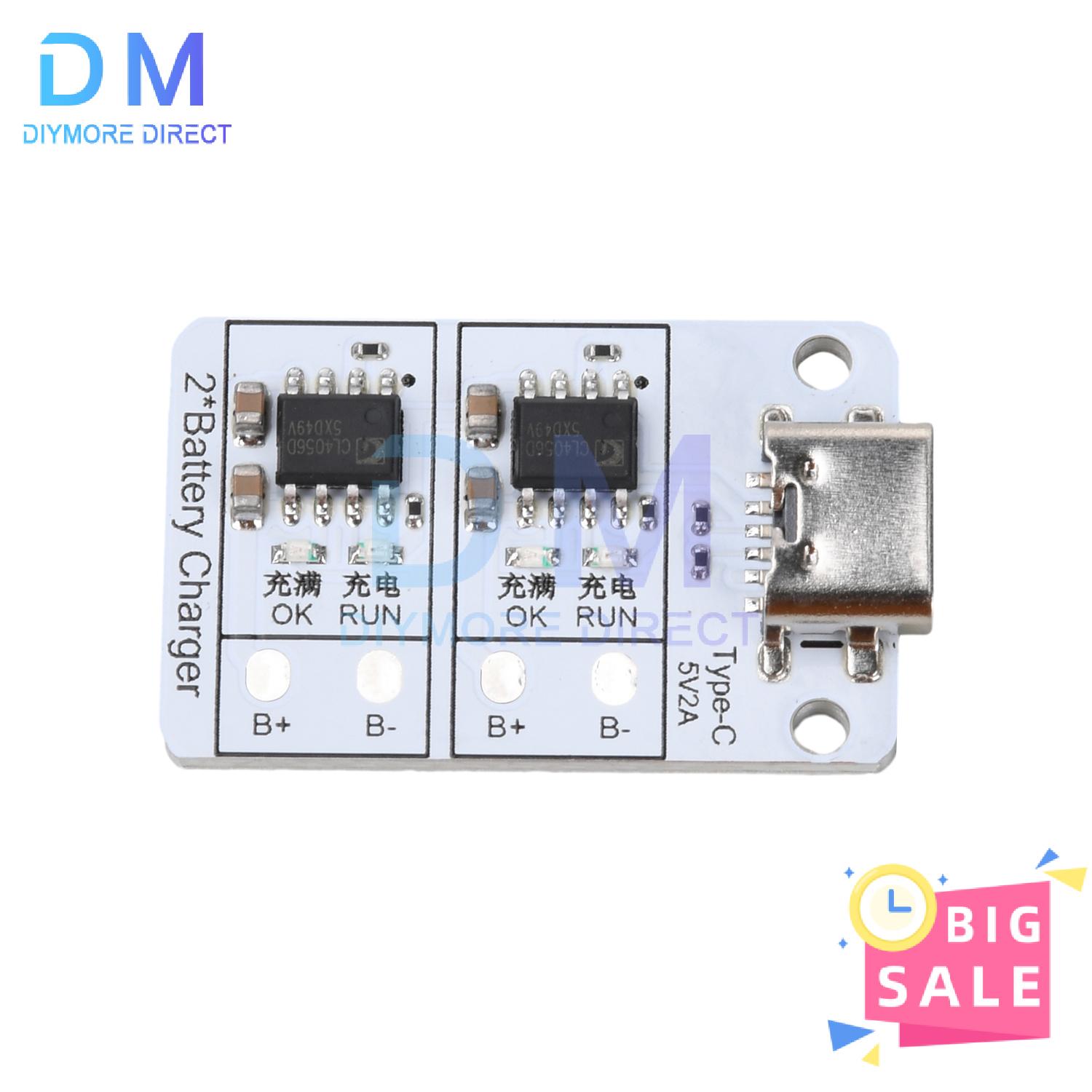 DC5V 1S 1A Dual Channel 18650 Battery Charger Module 3.7V 4.2V Li-ion Battery Charger with Type-C USB Dual Independent Charging 1PCS
DC5V 1S 1A Dual Channel 18650 Battery Charger Module 3.7V 4.2V Li-ion Battery Charger with Type-C USB Dual Independent Charging 1PCS