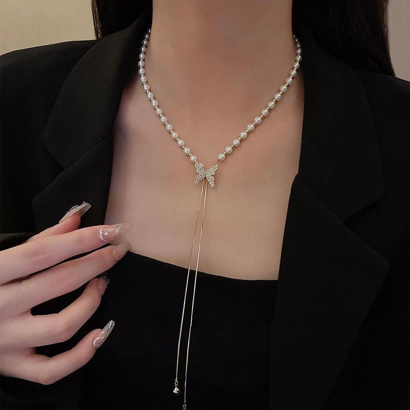 Unique Design Adjustable Tassel Imitation Pearl Chain Necklace for Women Shiny Rhinestone Butterfly Long Neck Choker Jewelry
Unique Design Adjustable Tassel Imitation Pearl Chain Necklace for Women Shiny Rhinestone Butterfly Long Neck Choker Jewelry