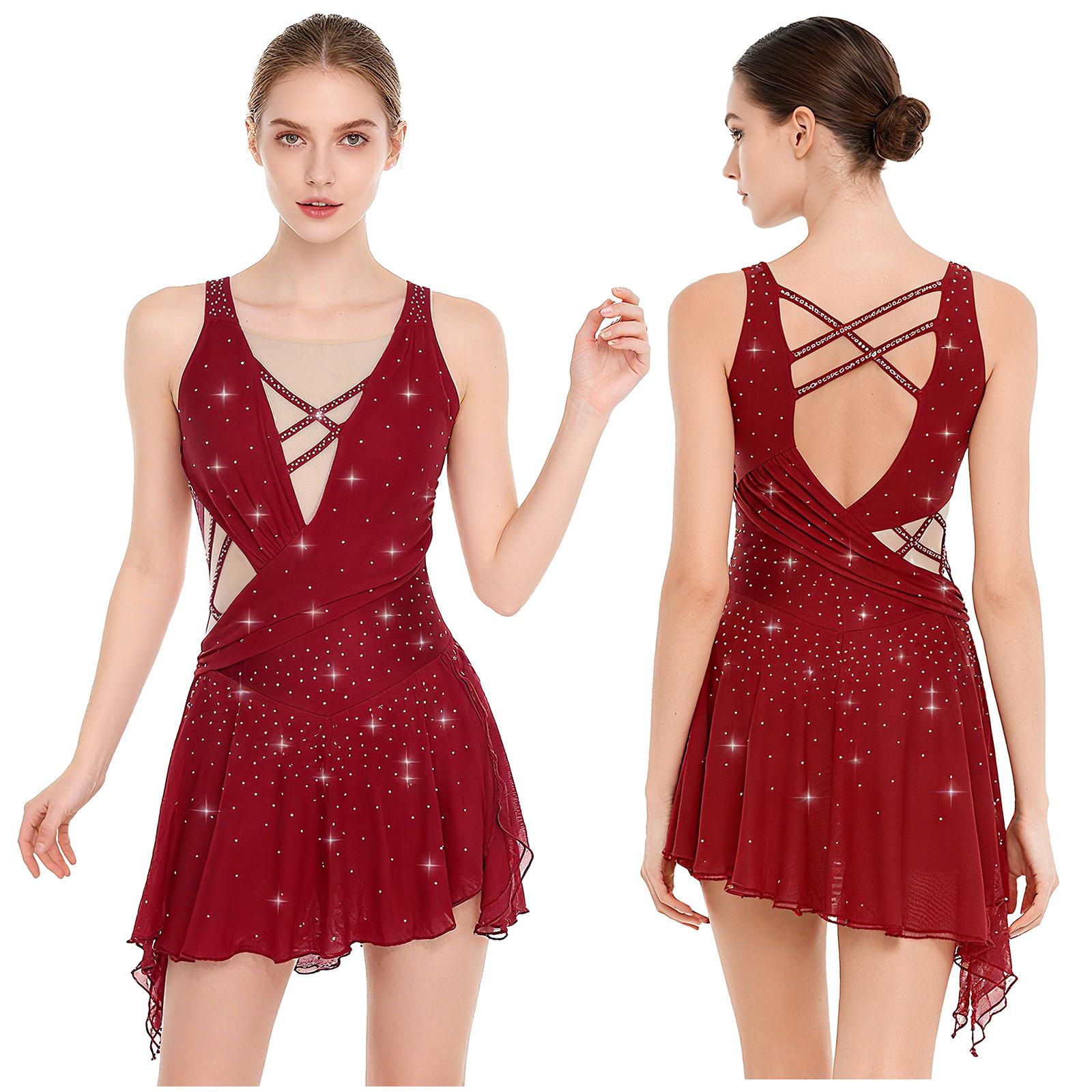 Womens Backless Dance Dress Rhinestone Straps Asymmetrical Hem Side Slit Built-in Briefs Performance Gown S
Womens Backless Dance Dress Rhinestone Straps Asymmetrical Hem Side Slit Built-in Briefs Performance Gown S