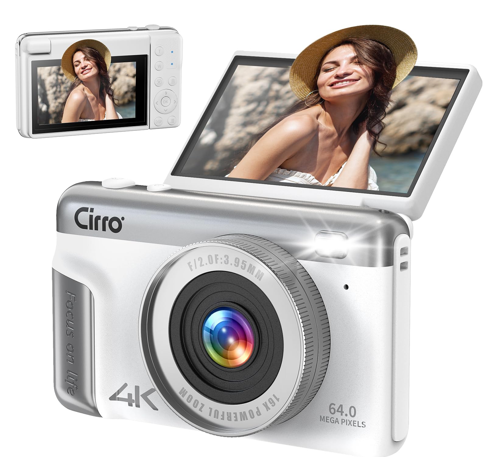 True 4K Digital Camera with Real 21MP Sony CMOS and 64MP Images 3-Inch Rotating Screen Vlogging Camera with Built-in Microphone 16 Retro Filters
True 4K Digital Camera with Real 21MP Sony CMOS and 64MP Images 3-Inch Rotating Screen Vlogging Camera with Built-in Microphone 16 Retro Filters
