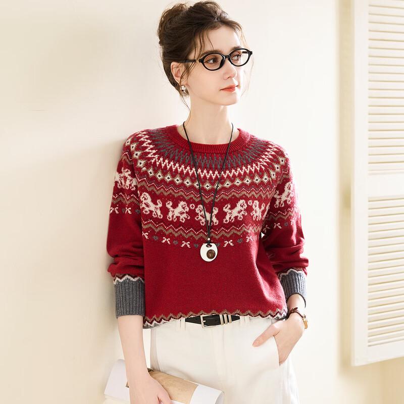 TUHUANG Women s Pure Wool Fair Isle Jacquard Round Neck Sweater L (165/88A)
TUHUANG Women s Pure Wool Fair Isle Jacquard Round Neck Sweater L (165/88A)