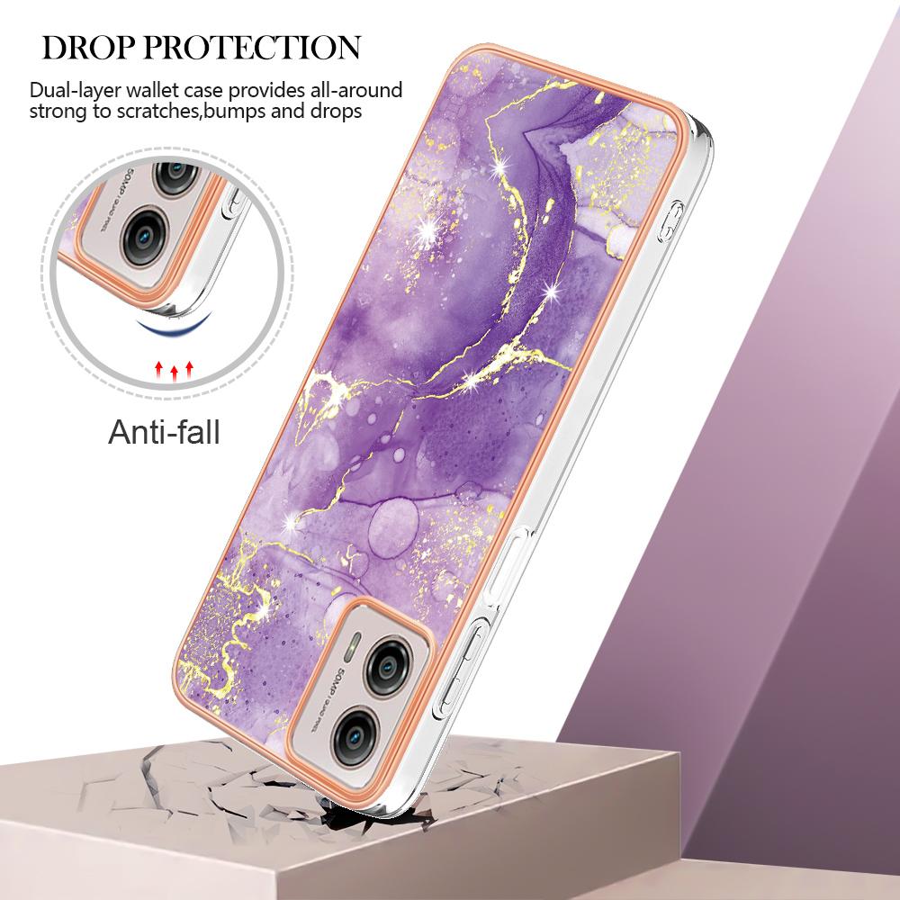 For Motorola Moto G53 5G/G23 4G/G13 4G TPU Case with IMD Marble Pattern Electroplated Back Cover Purple 002
For Motorola Moto G53 5G/G23 4G/G13 4G TPU Case with IMD Marble Pattern Electroplated Back Cover Purple 002
