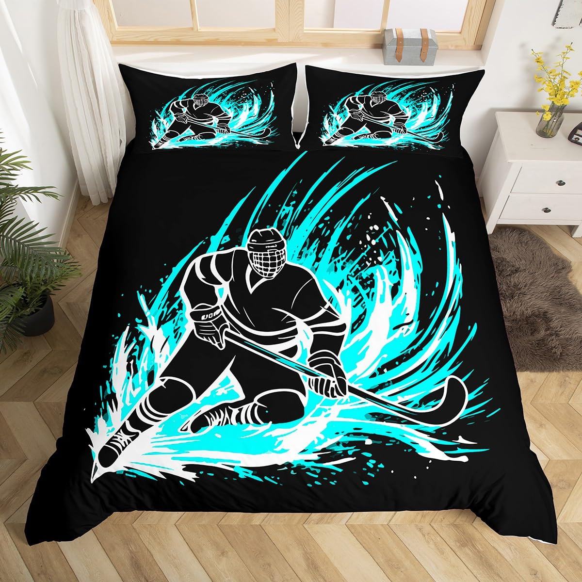 Graffiti Ice Hockey Duvet Cover Winter Sport Bedding Set Kids Boys Hockey Player Comforter Cover Watercolor Sports Quilt Cover US King(264*228cm)3pcs
Graffiti Ice Hockey Duvet Cover Winter Sport Bedding Set Kids Boys Hockey Player Comforter Cover Watercolor Sports Quilt Cover US King(264*228cm)3pcs