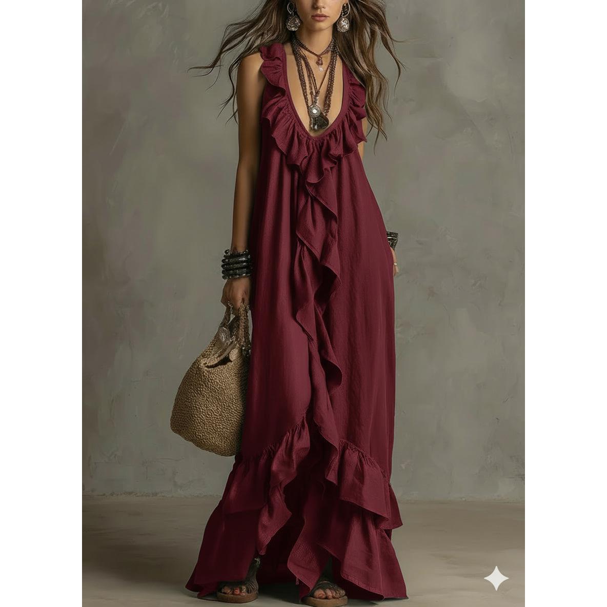 Sexy Deep V Neck Ruffle Loose Long Dresses Woman Spring Casual Solid Party Maxi Dress Summer Sleeveless Vacation Beach Dress S бордовый
Sexy Deep V Neck Ruffle Loose Long Dresses Woman Spring Casual Solid Party Maxi Dress Summer Sleeveless Vacation Beach Dress S бордовый