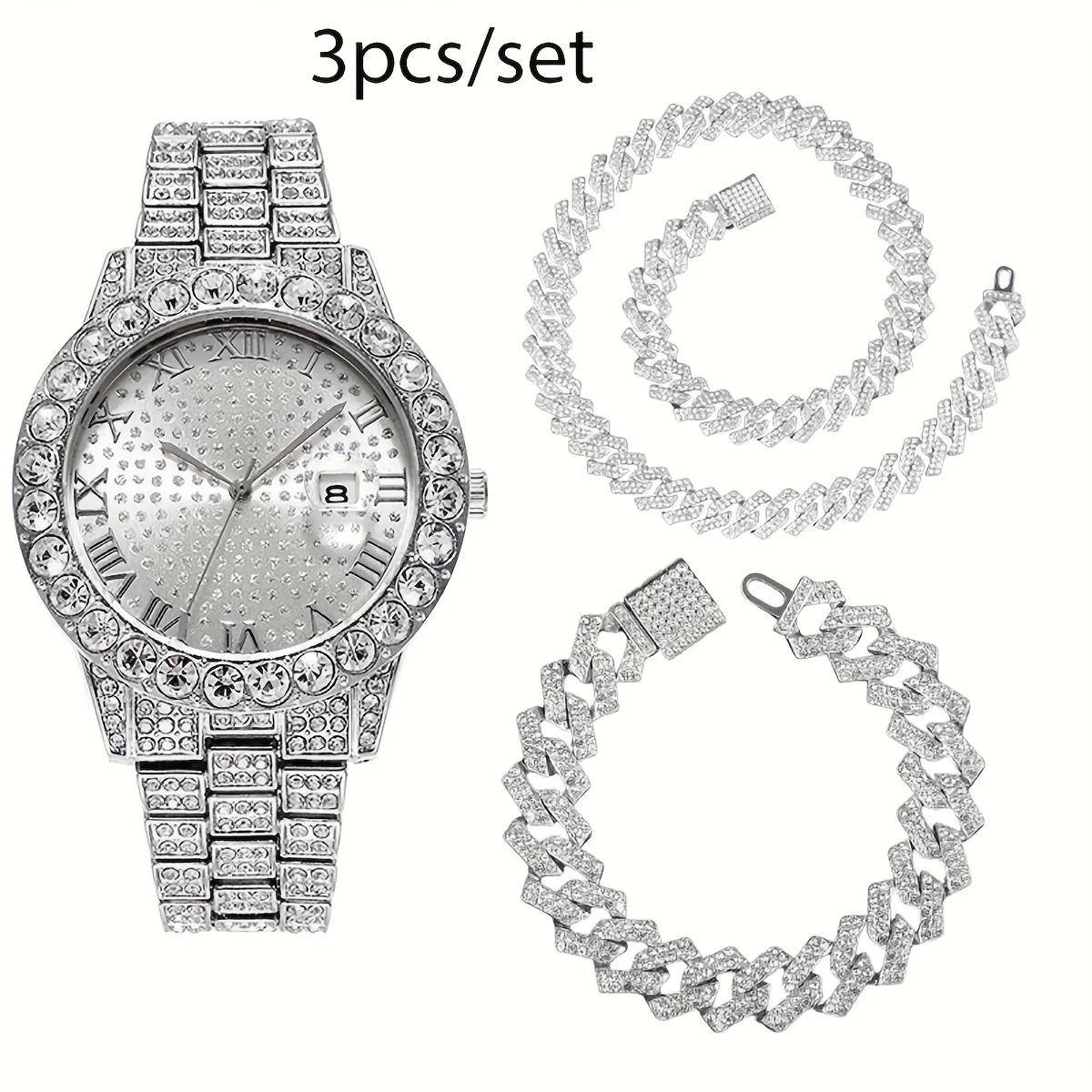 3pcs/set 15mm Necklace+Bracelet+Watch Cuban Chain Watch Hip Hop Miami Curb Iced Out Paved Rhinestone Rapper Cuban men Jewelry
3pcs/set 15mm Necklace+Bracelet+Watch Cuban Chain Watch Hip Hop Miami Curb Iced Out Paved Rhinestone Rapper Cuban men Jewelry