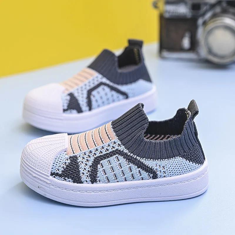 Детская летняя легкая повседневная дышащая обувь, детская нескользящая нескользящая противоударная обувь на мягкой подошве для улицы, вязаная сетчатая обувь 21