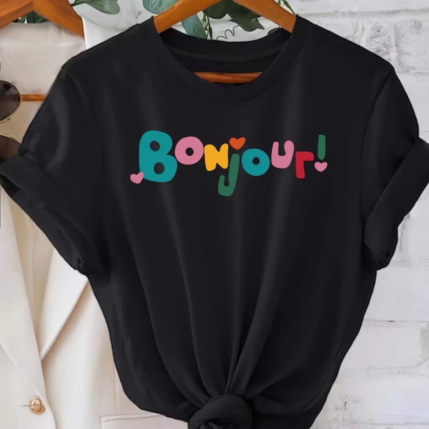 s Casual Short Sleeve Crew Neck T-Shirt - Black Bonjour! Colorful Letter Print Top Summer Sleeved Harajuku Streetwear XXXXXL чорний
s Casual Short Sleeve Crew Neck T-Shirt - Black Bonjour! Colorful Letter Print Top Summer Sleeved Harajuku Streetwear XXXXXL чорний