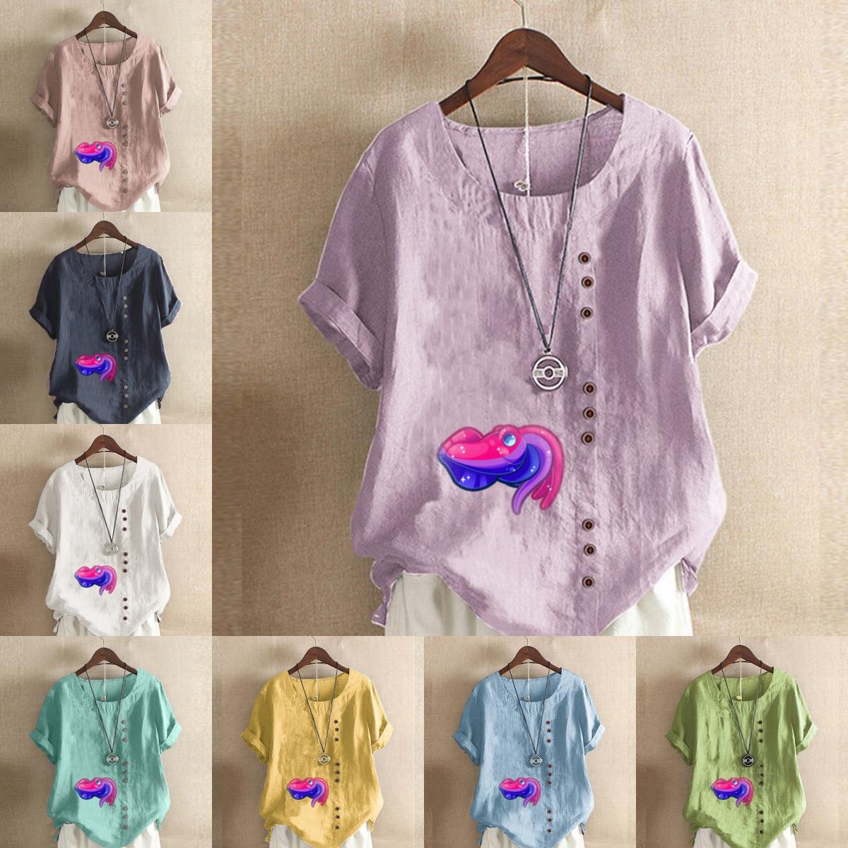 Women s Fashion Round Neck Short Sleeve T-shirt Casual Cotton Linen Graphic Shirt Leisure Loose Octopus Prined Summer Blouse Tops
Women s Fashion Round Neck Short Sleeve T-shirt Casual Cotton Linen Graphic Shirt Leisure Loose Octopus Prined Summer Blouse Tops