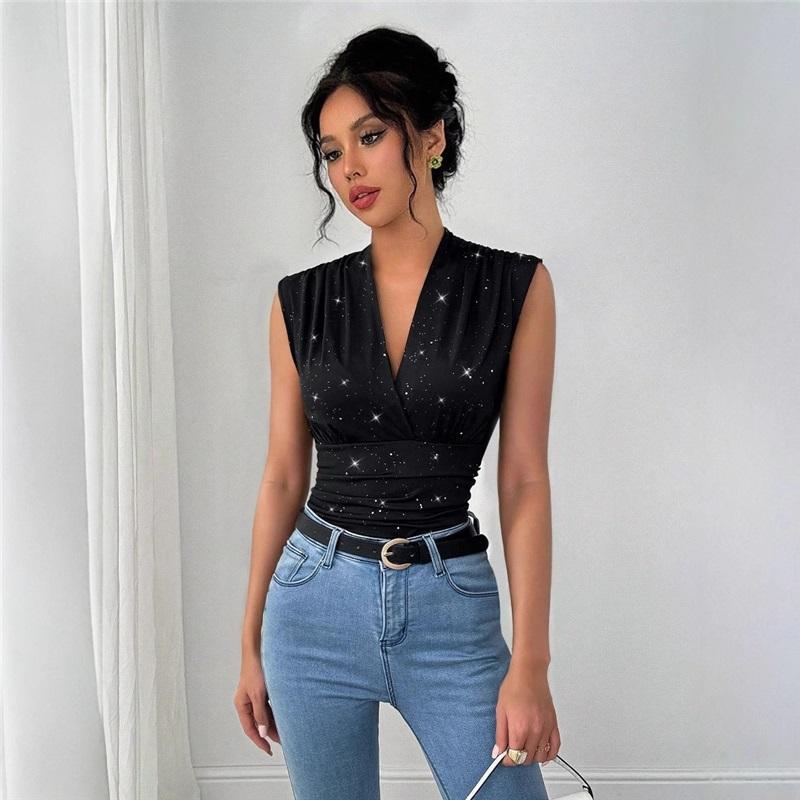European And American Summer Women s V-neck Sleeveless Top With Shiny Sequin Decoration L
European And American Summer Women s V-neck Sleeveless Top With Shiny Sequin Decoration L
