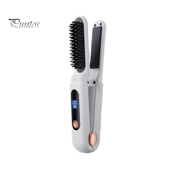 Портативный беспроводной выпрямитель для волос с 3 регулируемыми температурами, быстрый нагрев, перезаряжаемый через USB, горячая щетка с отрицательными ионами, электрическая укладка вьющихся волос белый