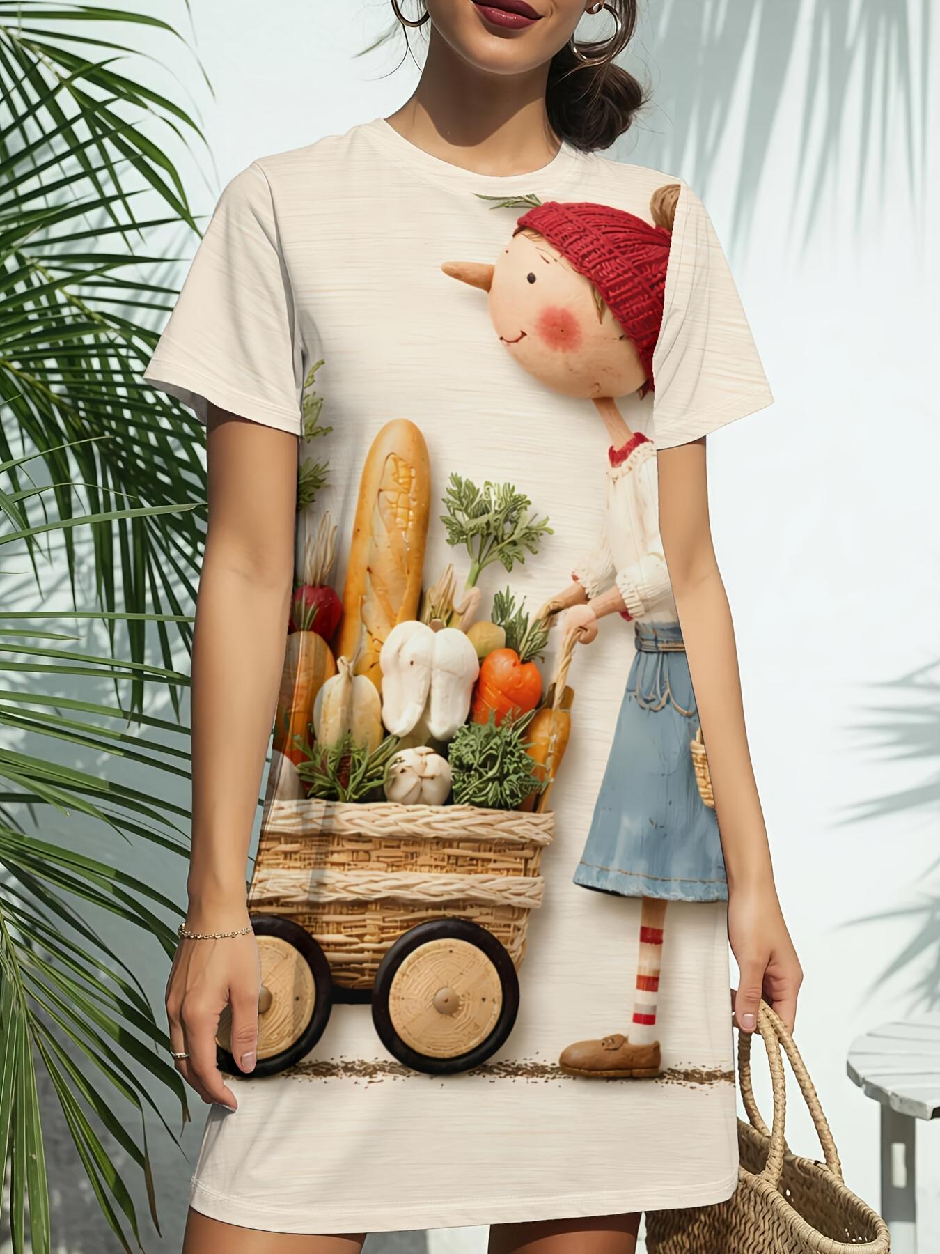Vegetable Cart ArtNew Women s Round Neck Short-sleeve T-shirt Dress. American-style Trendy Digital Print. Versatile for Spring and Summer Casual Wear. 7XL дубильна кора
Vegetable Cart ArtNew Women s Round Neck Short-sleeve T-shirt Dress. American-style Trendy Digital Print. Versatile for Spring and Summer Casual Wear. 7XL дубильна кора