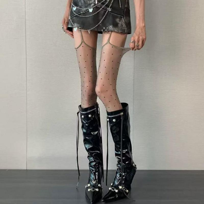 Ultra Thin Gloss Suspender Socks Women Lace Sexy Retro Dot Stockings Black Transparent Four Sided Hollow Pearl Light Stockings One Size сірий
Ultra Thin Gloss Suspender Socks Women Lace Sexy Retro Dot Stockings Black Transparent Four Sided Hollow Pearl Light Stockings One Size сірий