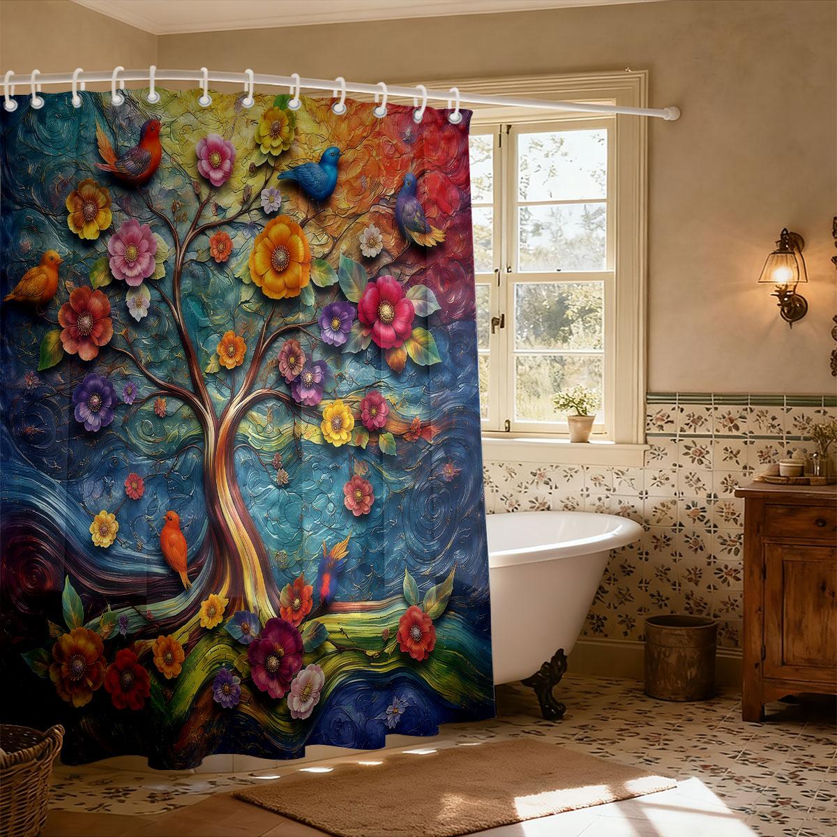Tree Of Life Shower Curtain Colorful Floral Birds Print Waterproof Fabric Boho Bathroom Decor With Hooks W60H190(CM)-1 Pcs
Tree Of Life Shower Curtain Colorful Floral Birds Print Waterproof Fabric Boho Bathroom Decor With Hooks W60H190(CM)-1 Pcs